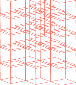 Stacked 3D cube wireframe, symbolizing building and development.